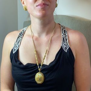 vintage victorian painted necklace and earrings